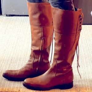 Cole Hahn Tall Boots Cole Haan Brown Leather Arlington tie back Riding Boots 8